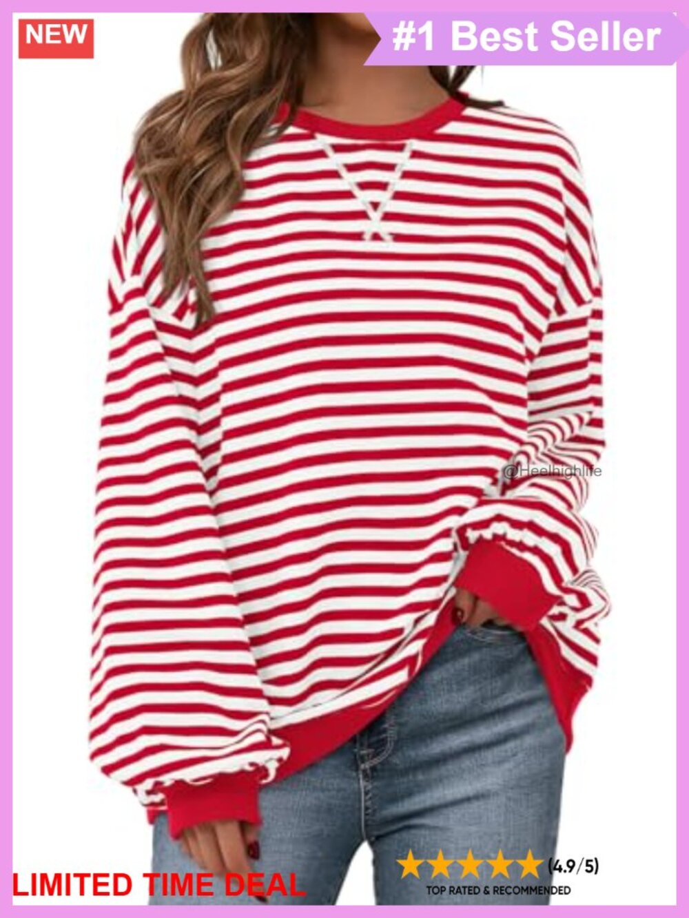 Women's Striped Oversized Crewneck Sweatshirt Cotton Blend Loose Fit Long